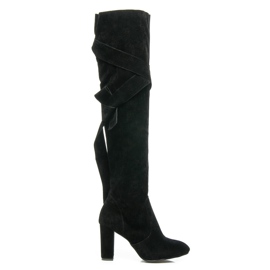 Vices Botas acima do joelho com uma ligação elegante preto Vices Botas acima do joelho com uma ligação elegante preto