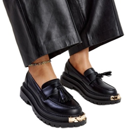 Mocassins maciços pretos com inserções douradas Tuga Mocassins maciços pretos com inserções douradas Tuga