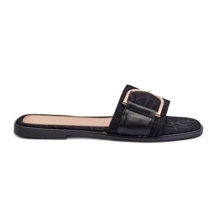 Chinelos femininos brilhantes com tops pretos decorados