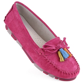 Mocassins femininos de couro camurça com franjas fúcsia Filippo DP6136 rosa