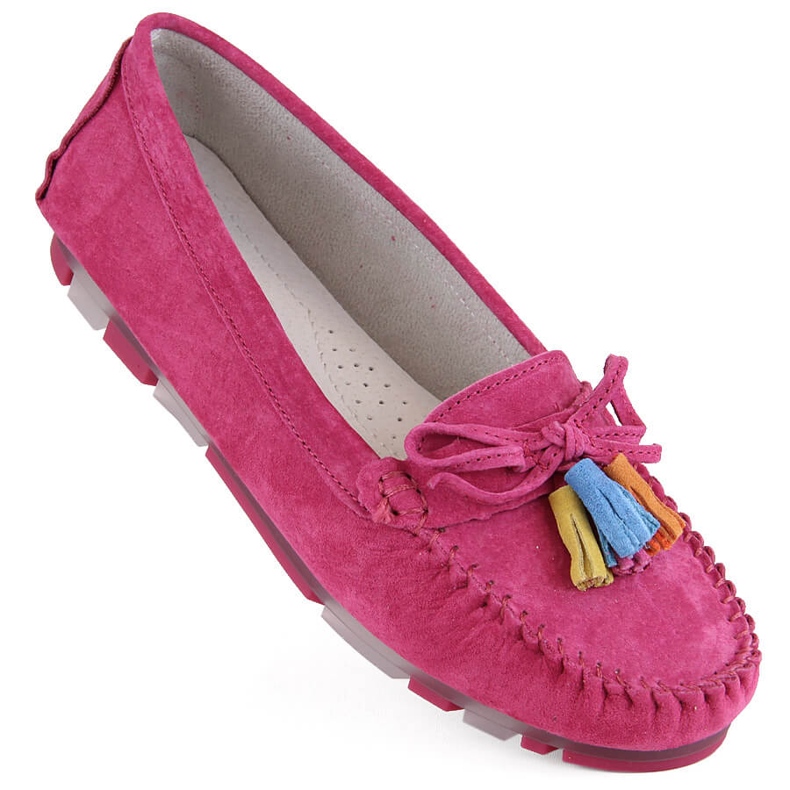 Mocassins femininos de couro camurça com franjas fúcsia Filippo DP6136 rosa