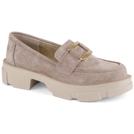 Sapatos de camurça de couro, mocassins femininos bege Filippo DP6099