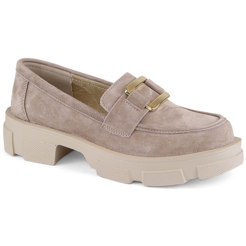 Sapatos de camurça de couro, mocassins femininos bege Filippo DP6099