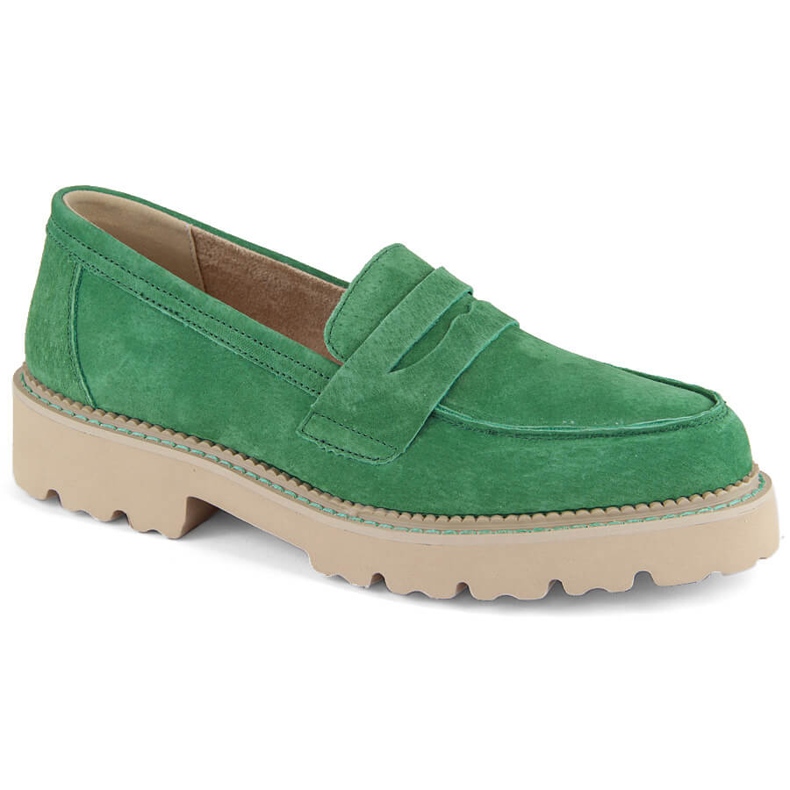 Sapatos femininos de camurça de couro, mocassins verdes Filippo DP6090