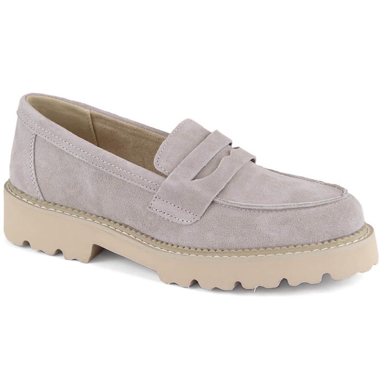 Sapatos de camurça de couro mocassins femininos cinza Filippo DP6090 bege