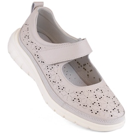 Sapatos femininos de couro perfurado com velcro, bege Filippo DP6073 Sapatos femininos de couro perfurado com velcro, bege Filippo DP6073