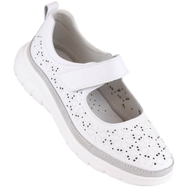 Sapatos femininos de couro perfurado com velcro, branco Filippo DP6073 Sapatos femininos de couro perfurado com velcro, branco Filippo DP6073