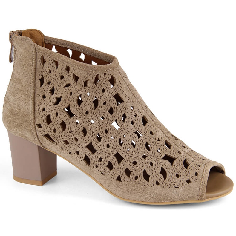 Botas femininas de camurça com bico aberto, marrom claro, Jezzi RMR1954-16 castanho Botas femininas de camurça com bico aberto, marrom claro, Jezzi RMR1954-16 castanho