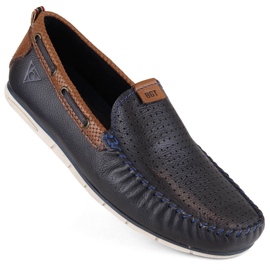 Sapatos masculinos de couro, mocassins slip-on, Bugatti azul marinho NN153339