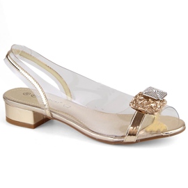 Sandálias femininas de couro envernizado transparente com zircões dourados Potocki WS43303