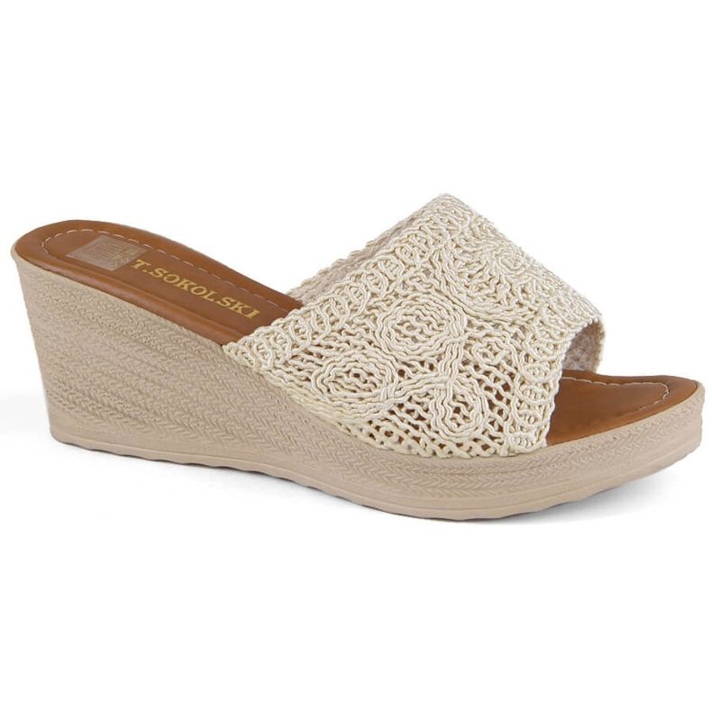 Sandálias femininas de cunha bege T.Sokolski 321