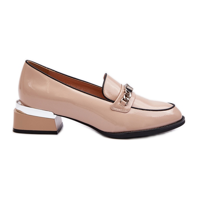 Vinceza Sapatos femininos envernizados de salto baixo bege Albreide