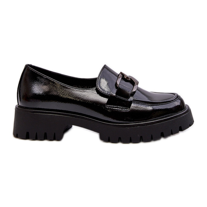 Vinceza Mocassins femininos de couro envernizado preto Santtes