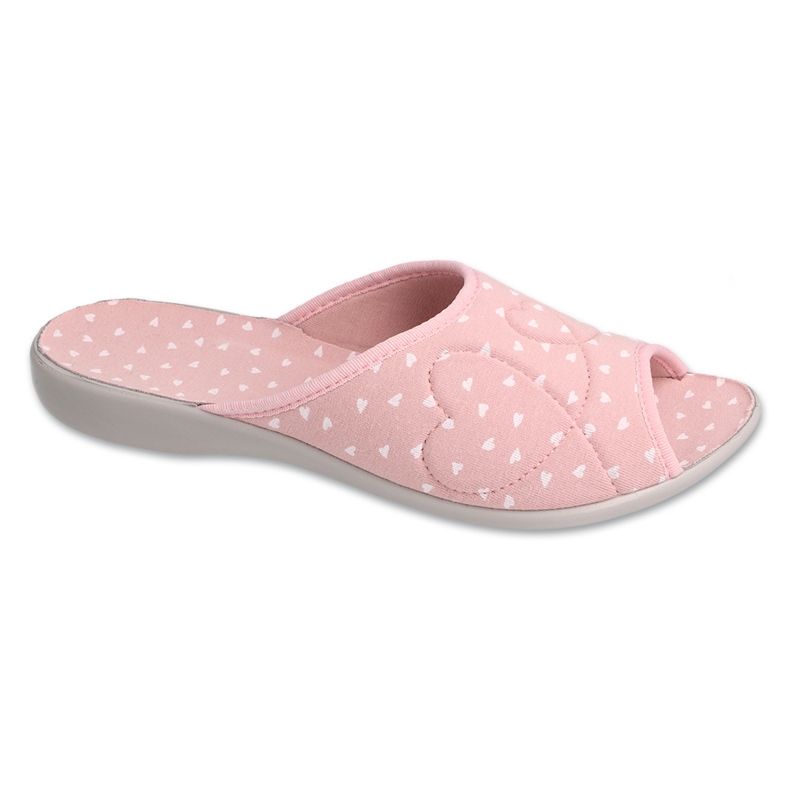 Chinelos femininos de pu Befado 254D154, rosa, com corações
