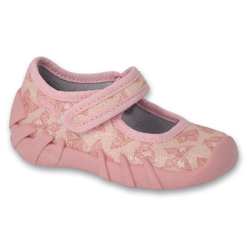 Chinelos infantis Befado com velcro 109N263, rosa com borboletas