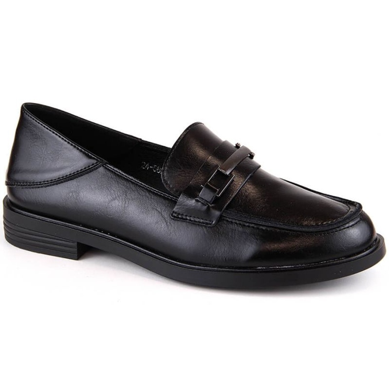 Vinceza W JAN280 sapatos de couro preto de salto baixo