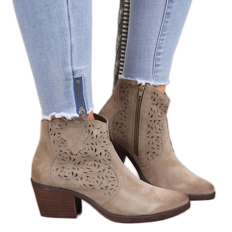 Botas de cowboy de couro perfurado S.Barski W OLI32C, bege