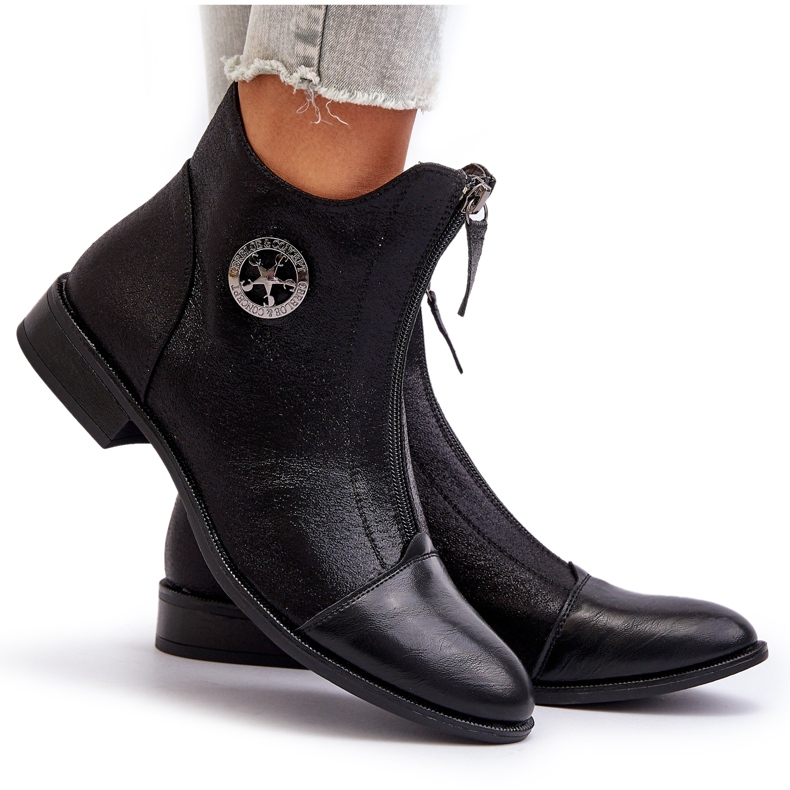 Jezzi Botas rasteiras femininas com zíper preto Loratie