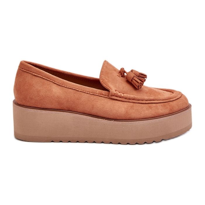 Mocassins femininos com plataforma e franjas, Laranja Mialani
