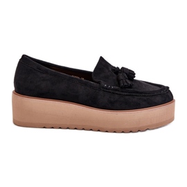 Mocassins femininos em plataforma com franjas, Preto Mialani