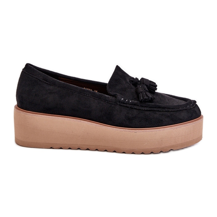 Mocassins femininos em plataforma com franjas, Preto Mialani