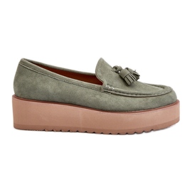 Mocassins femininos em plataforma com franjas, Verde Mialani
