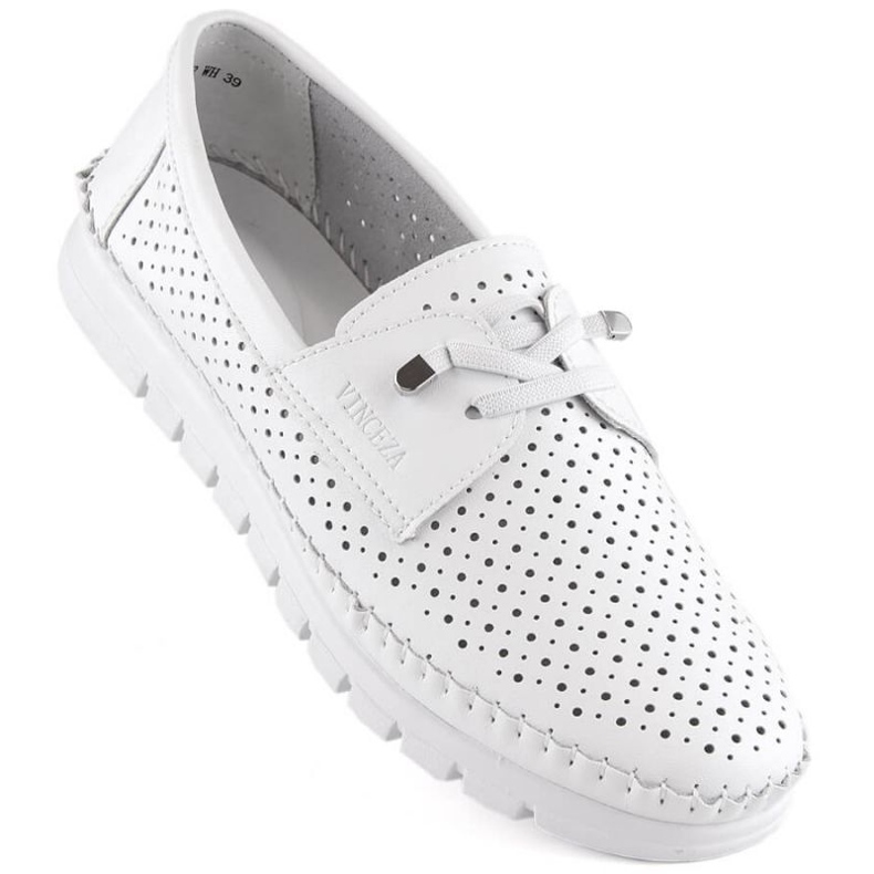 Vinceza W JAN273B sapatos perfurados de couro branco
