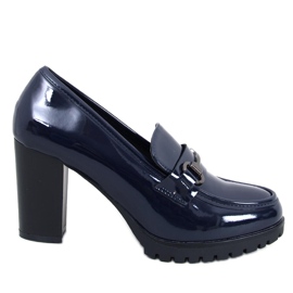 Mocassins Hyett Dark Blue com salto envernizado azul