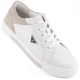 Sapatos esportivos femininos de couro com atacadores, branco, Filippo DP6049