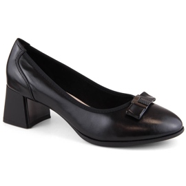 Sapatos femininos de couro preto com salto decorativo, Filippo DP6178