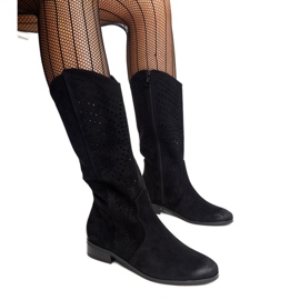 Botas pretas de couro vazado da Vinceza preto Botas pretas de couro vazado da Vinceza preto