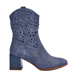 Jezzi Botins jeans Irvelame azuis com cano vazado em bloco azul Jezzi Botins jeans Irvelame azuis com cano vazado em bloco azul