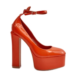 Sapatos de couro envernizado em plataforma enorme e salto, Ninames laranja Sapatos de couro envernizado em plataforma enorme e salto, Ninames laranja