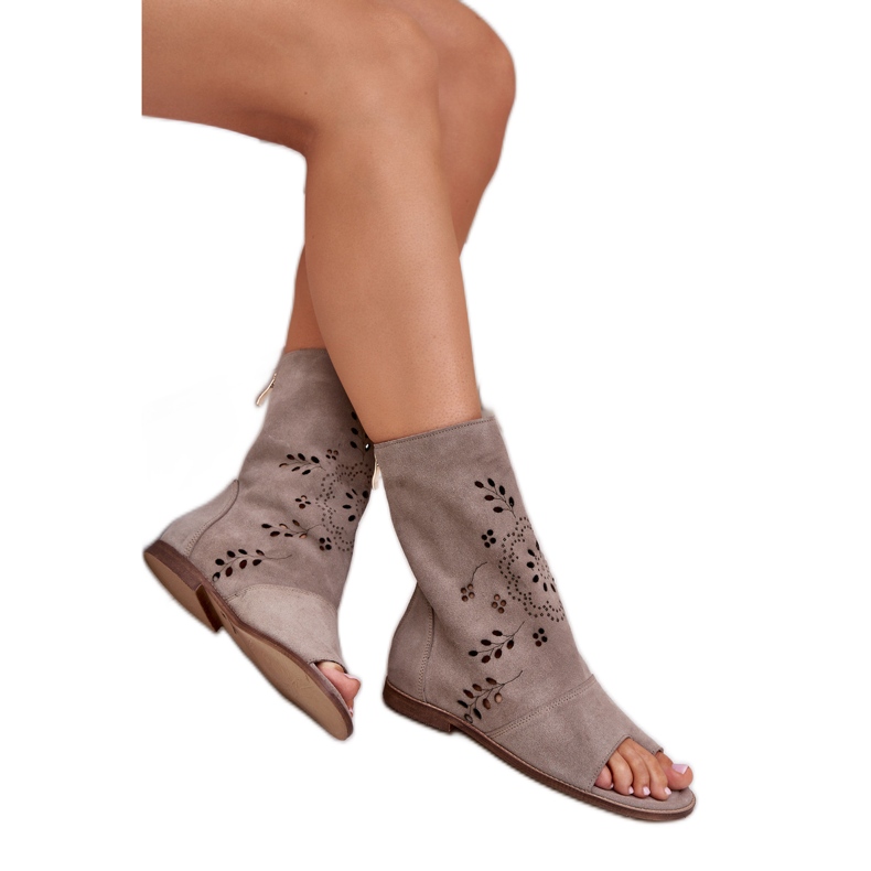 Zazoo 3437 Sandálias femininas de camurça com zíper na parte superior, bege