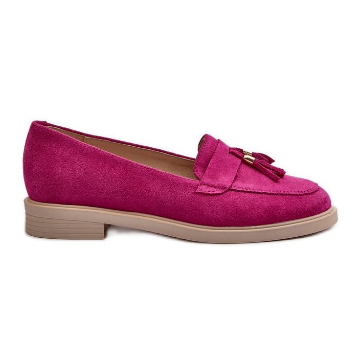 Mocassins femininos de camurça Zazoo 3420 com salto plano Fuskja rosa