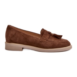 Zazoo 3420 Mocassins femininos de camurça com salto plano, marrom