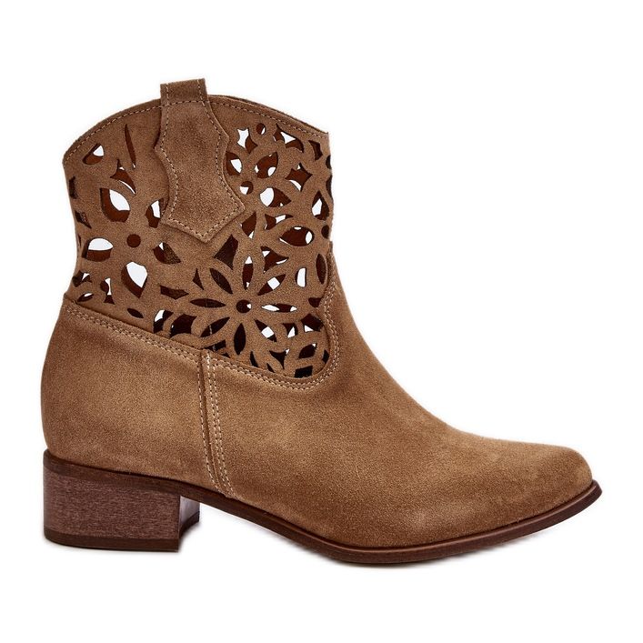 Botas de cowboy Zazoo 3404 Openwork de salto baixo camurça bege claro
