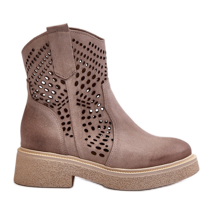Zazoo 3470 Botas femininas de camurça com salto plano cappuccino aberto bege