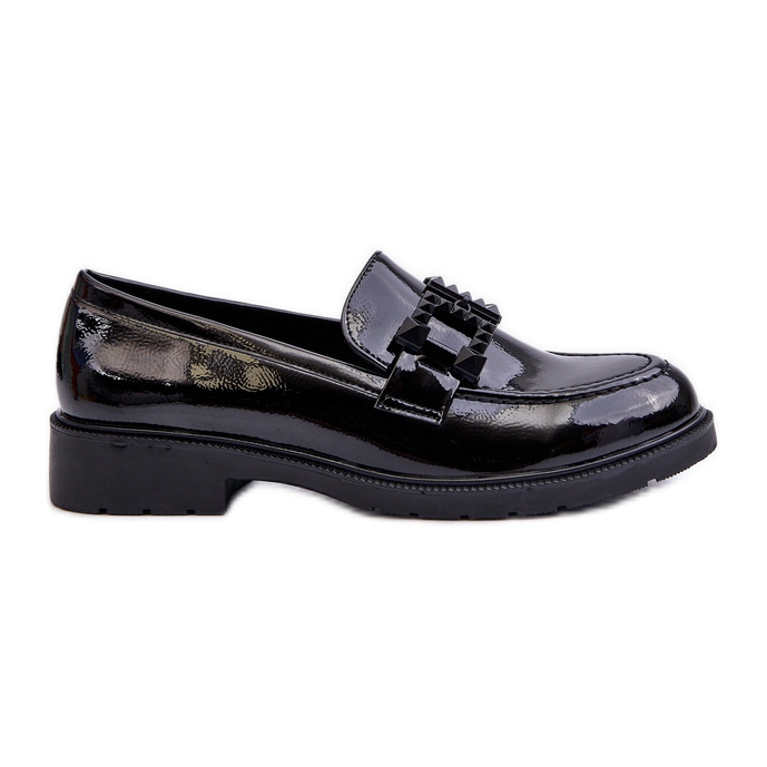 Mocassins femininos lacados com decoração S.Barski HY371A preto