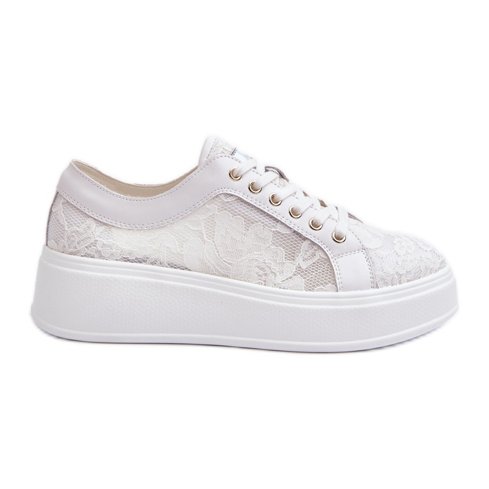 S.Barski Tênis de renda feminina de renda na plataforma S. Barski Hy51-059 White branco