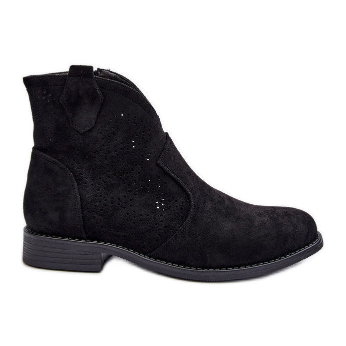 Botas femininas abertas com salto plano pretas S.Barski HY66-151 preto