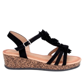 Fisken Sandálias de cunha com flores pretas preto