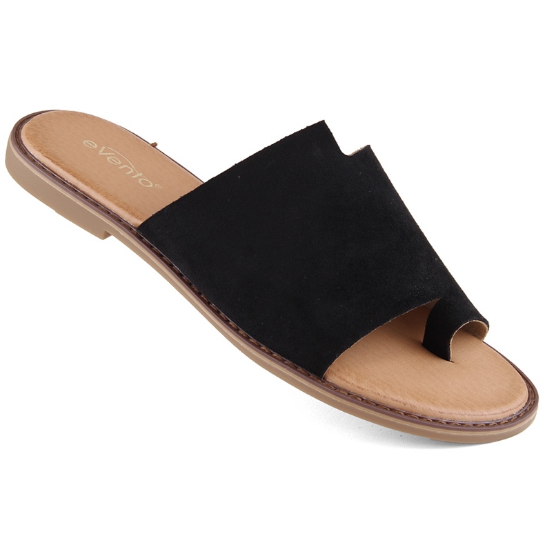 Chinelos femininos de camurça preto eVento 4586