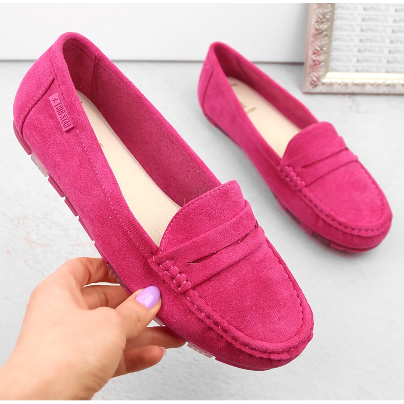 Mocassins femininos confortáveis ​​de camurça fúcsia Big Star NN274934 rosa