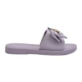 Chinelos femininos lavanda com laço Arsicada roxo