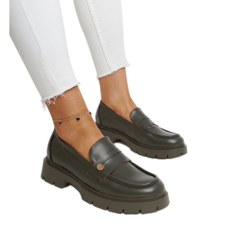 Mocassins de couro ecológico verde escuro Mladenka