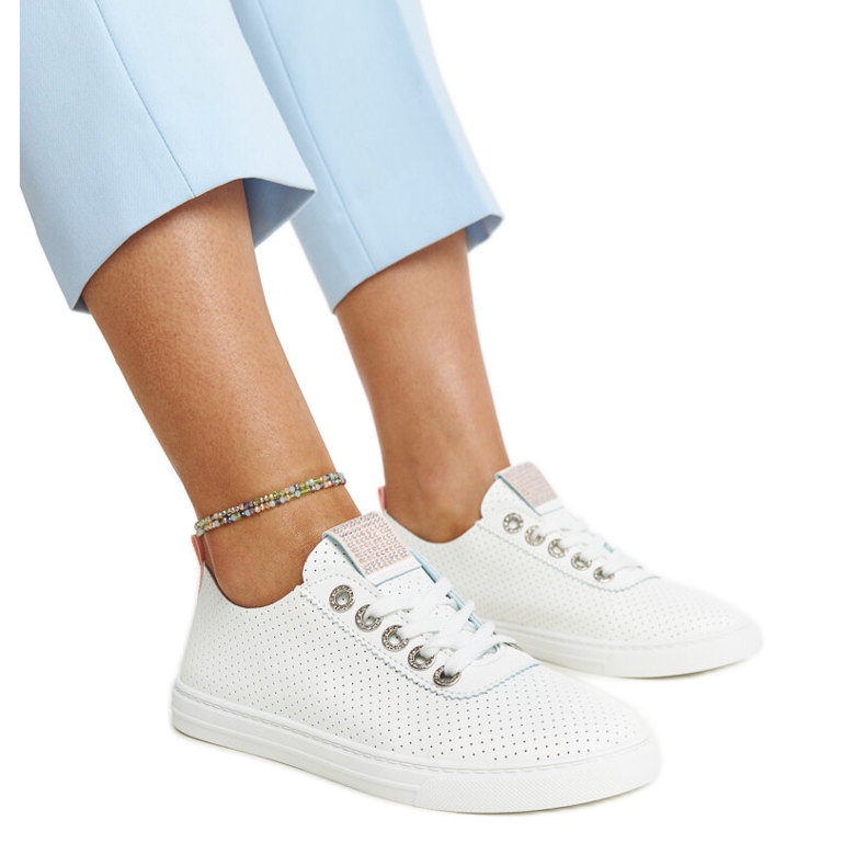 Tênis de couro ecológico branco da Anbarin