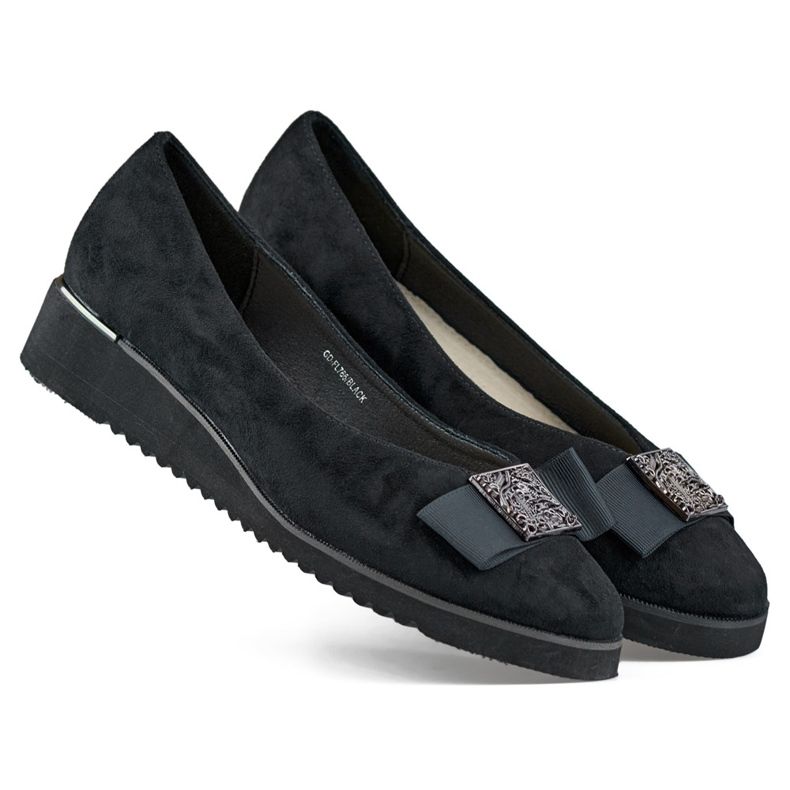 Sapatos de camurça preta com cunha baixa preto