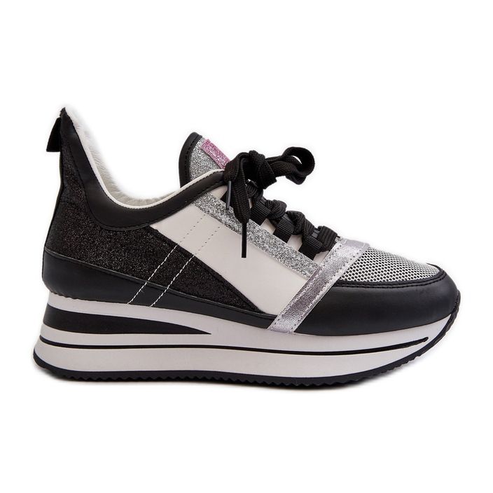 Tênis feminino de cunha e plataforma com glitter preto Rafani
