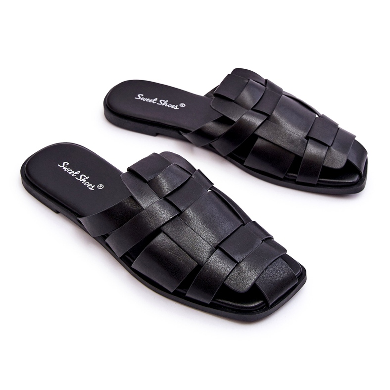 Chinelos de couro eco feminino preto